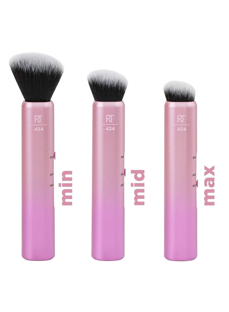 REAL TECHNIQUES - 3-In-1 Brush, Custom Slide For Bronzer And Contour Makeup, 3 Settings For Sheer, Medium, Or Focused Application, Travel-Sized Kabuki, Cruelty-Free Pink - Image 1