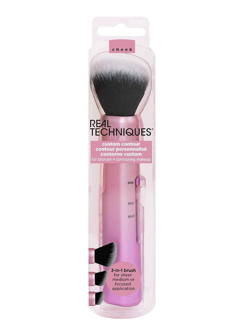 REAL TECHNIQUES - 3-In-1 Brush, Custom Slide For Bronzer And Contour Makeup, 3 Settings For Sheer, Medium, Or Focused Application, Travel-Sized Kabuki, Cruelty-Free Pink - Image 1