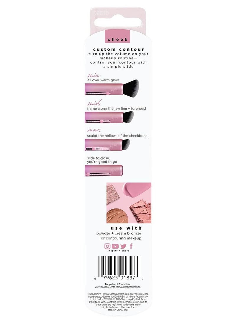 REAL TECHNIQUES - 3-In-1 Brush, Custom Slide For Bronzer And Contour Makeup, 3 Settings For Sheer, Medium, Or Focused Application, Travel-Sized Kabuki, Cruelty-Free Pink - Image 1