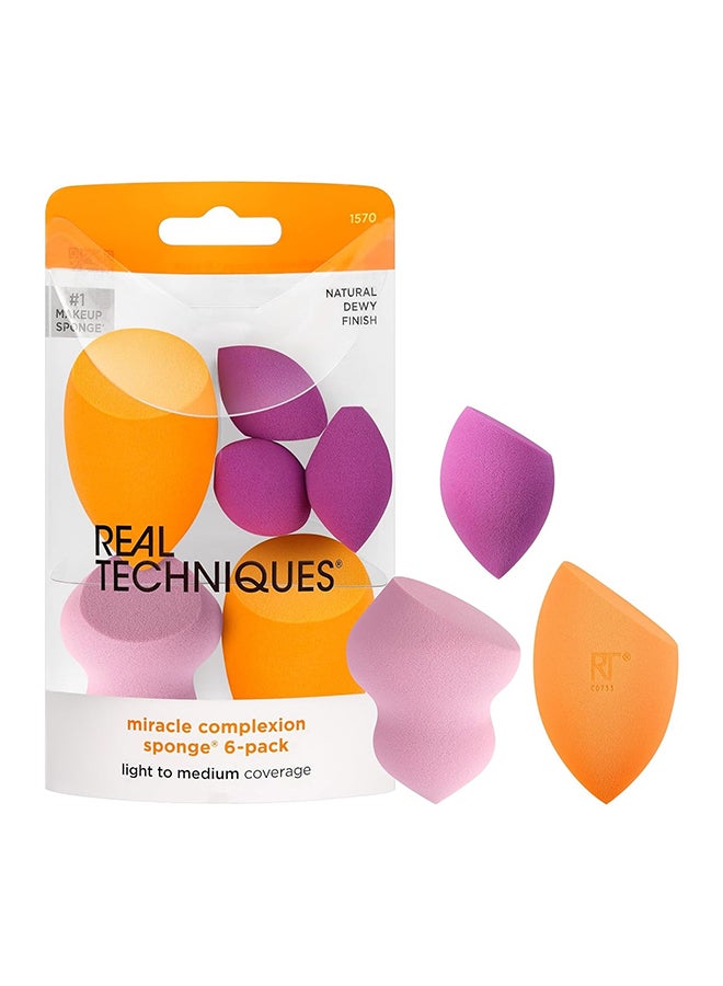 REAL TECHNIQUES - 6 Miracle Complexion Assorted Beauty Sponges Makeup Blender, For Blending & Sculpting, Full Coverage, Professional Makeup Tool, Cruelty Free, Vegan, Latex Free Multicolour - Image 1