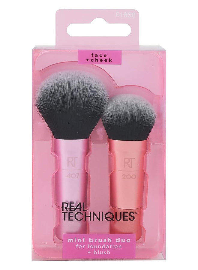 REAL TECHNIQUES Mini Brush Duo For Travel Size, For Loose Blush And Liquid Foundation Multicolour - Image 1
