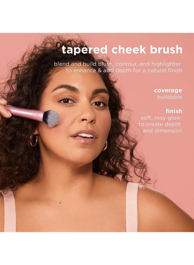 ريل تكنيكس فرشاة خدود مدببة، لوضع أحمر الخدود، أو الهايلايتر، أو البودرة السائبة أو المضغوطة، ذات شعيرات صناعية ناعمة، لتطبيق المكياج بدقة، بمقبض من الألومنيوم، خالية من القسوة على الحيوانات - Image 5