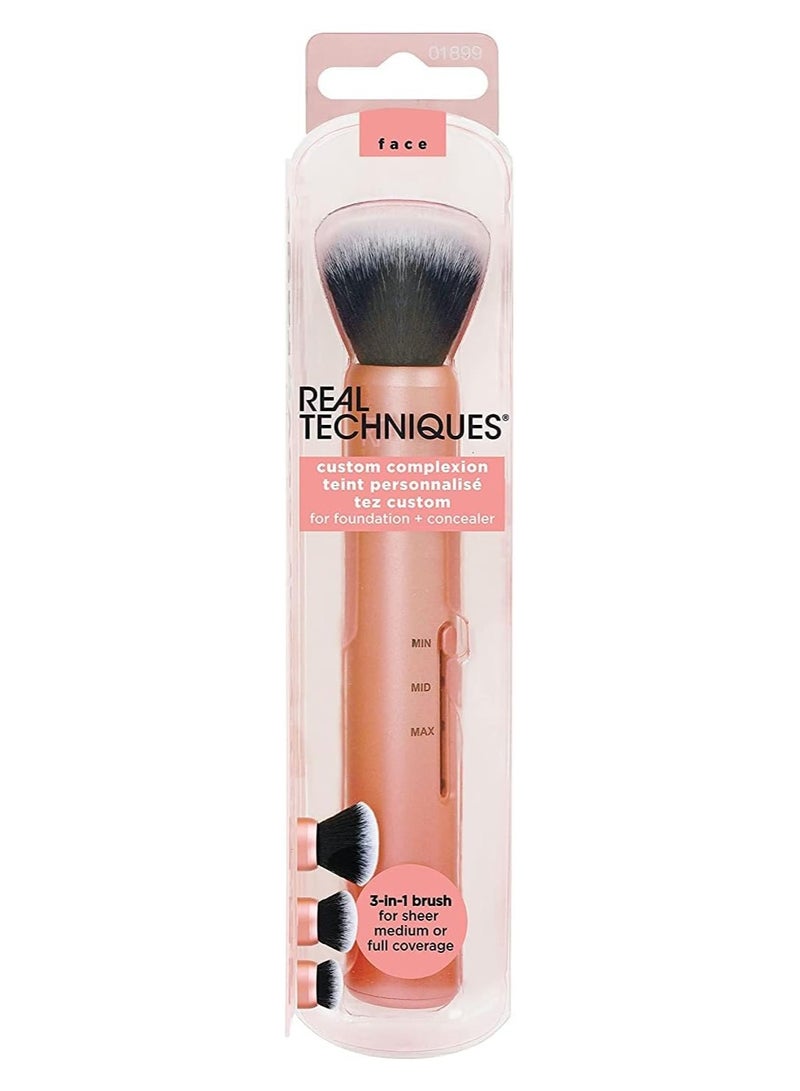 REAL TECHNIQUES - Custom Complexion Makeup Brush 3 In 1 Brush For Foundation And Concealer Orange - Image 1