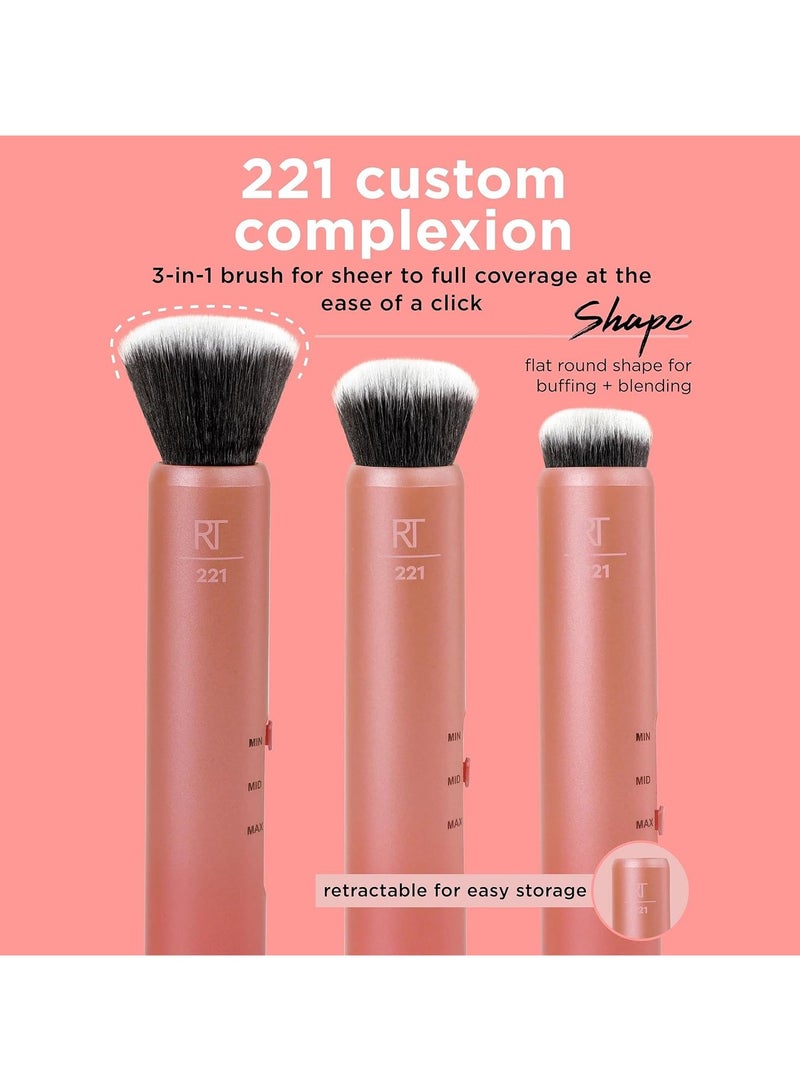 REAL TECHNIQUES - Custom Complexion Makeup Brush 3 In 1 Brush For Foundation And Concealer Orange - Image 1