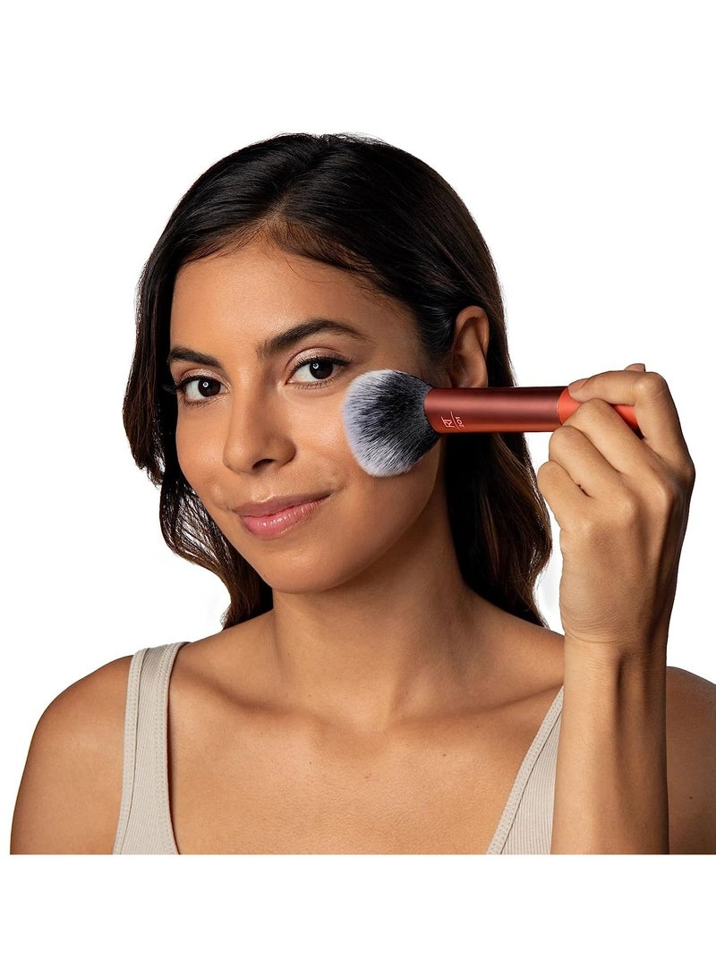 REAL TECHNIQUES - Ultra Plush Setting Powder, Bronzer + Blush, Sheer, Buildable Coverage, Large, Fluffy Brush, Vegan, Cruelty-Free And Synthetic Bristles Orange - Image 1