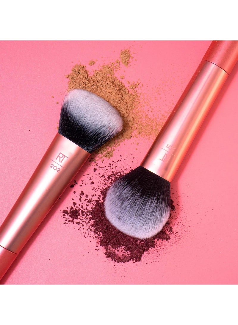 REAL TECHNIQUES - Ultra Plush Setting Powder, Bronzer + Blush, Sheer, Buildable Coverage, Large, Fluffy Brush, Vegan, Cruelty-Free And Synthetic Bristles Orange - Image 1