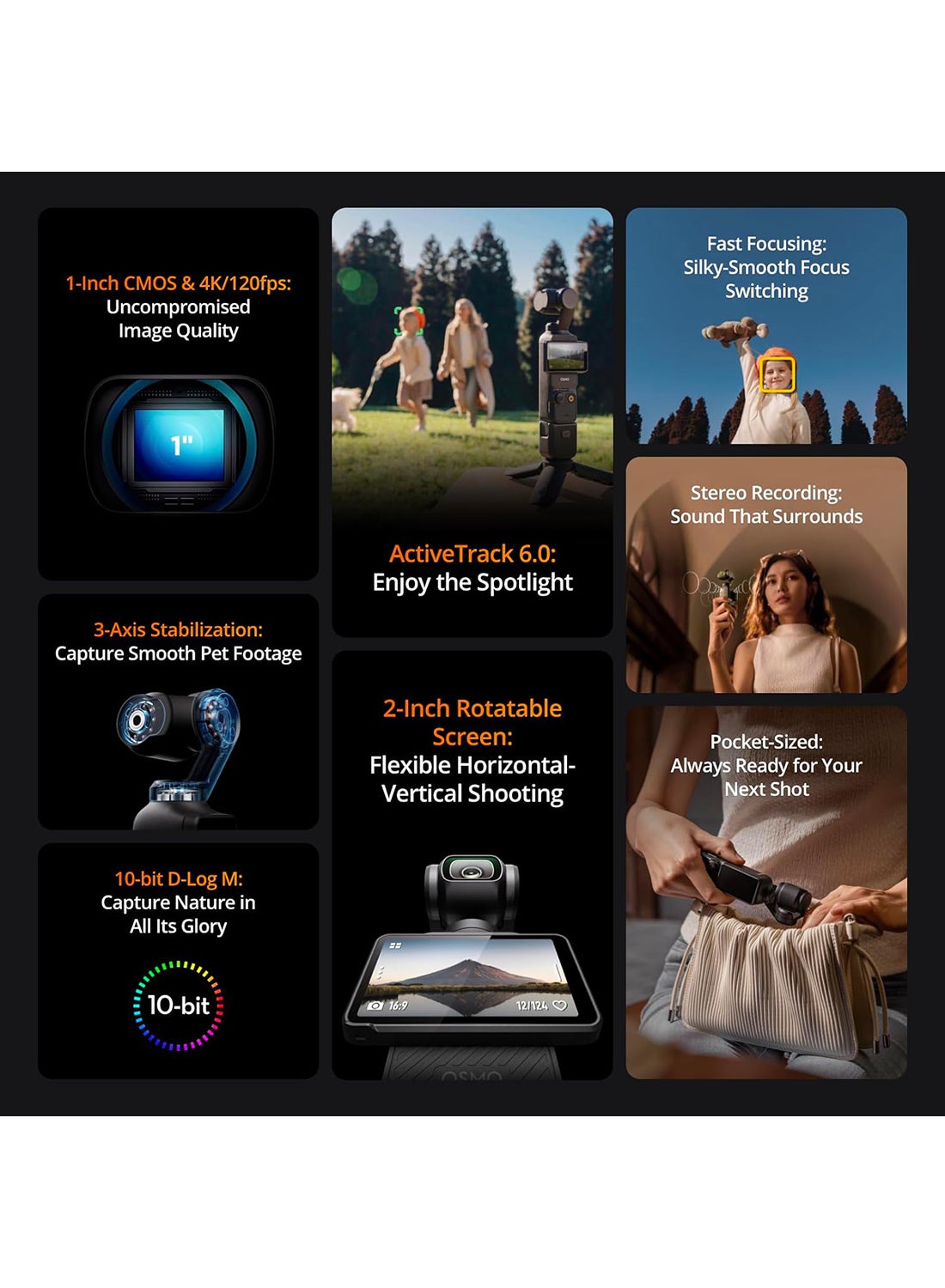 كاميرا Osmo Pocket 3 لتسجيل الفيديو مع CMOS مقاس 1...