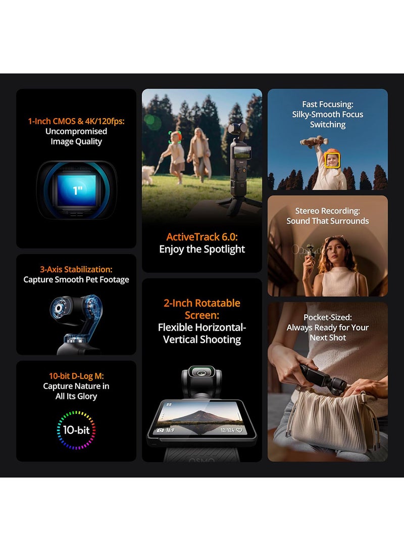 مجموعة Osmo Pocket 3 Creator Combo، كاميرا تسجيل فيديو مع 1 بوصة CMOS وفيديو 4K/120 إطارًا في الثانية، تثبيت ثلاثي المحاور، تتبع الوجه/الأشياء، تركيز سريع، ميكروفون متضمن للحصول على صوت واضح، كاميرا صغيرة للتصوير الفوتوغرافي - pnsku/N70017492V/45/_/1712220933/a5d350ea-c3d0-4df7-9157-58e6e1499cc8