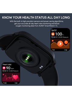 Aukey Smartwatch with Calling Function, 1.4-inch TFT LCD display, IP68 Waterproof, 12 Days Battery Life Fitness Tracker with Sport & Health tracking & Customise faces SW-1S Black  - Image 3