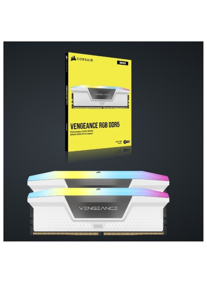 CORSAIR Vengeance RGB 32GB (2x16GB) DDR5 6400MT/s CL36 Desktop Memory Kit, Dual Channel, Intel XMP 3.0, 1.35V, 288-Pin DIMM, Dynamic 10-Zone RGB, Aluminum Heatspreader, iCUE Compatible, White | CMH32GX5M2B6400C36W  - Image 2