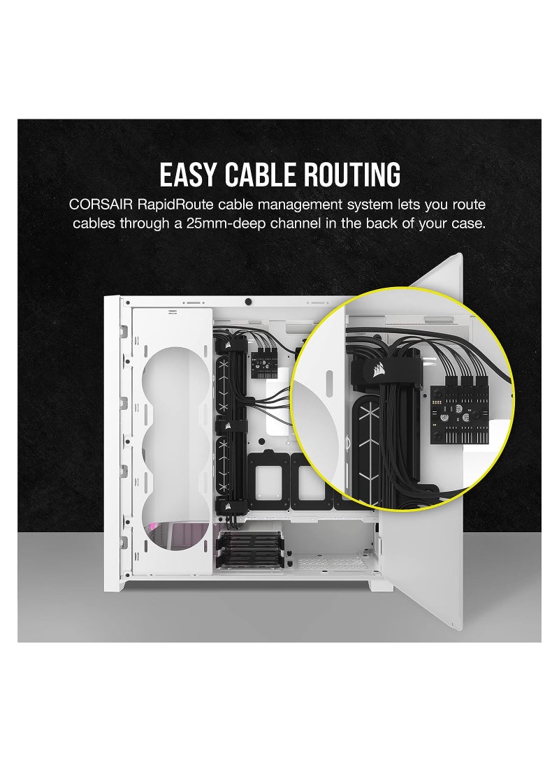 كورسير - حافظة iCUE 5000D RGB Airflow Mid-Tower - 3x مراوح AF120 RGB ELITE - وحدة تحكم Lighting Node PRO - تصميم تدفق الهواء العالي - نظام إدارة الكابلات RapidRoute - أبيض - Image 1