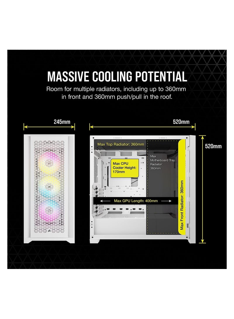 كورسير - حافظة iCUE 5000D RGB Airflow Mid-Tower - 3x مراوح AF120 RGB ELITE - وحدة تحكم Lighting Node PRO - تصميم تدفق الهواء العالي - نظام إدارة الكابلات RapidRoute - أبيض - Image 1