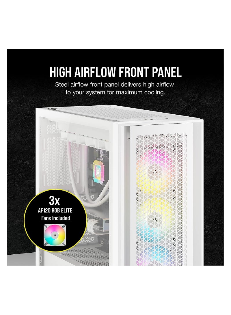 كورسير حافظة iCUE 5000D RGB Airflow Mid-Tower - 3x مراوح AF120 RGB ELITE - وحدة تحكم Lighting Node PRO - تصميم تدفق الهواء العالي - نظام إدارة الكابلات RapidRoute - أبيض  - Image 4