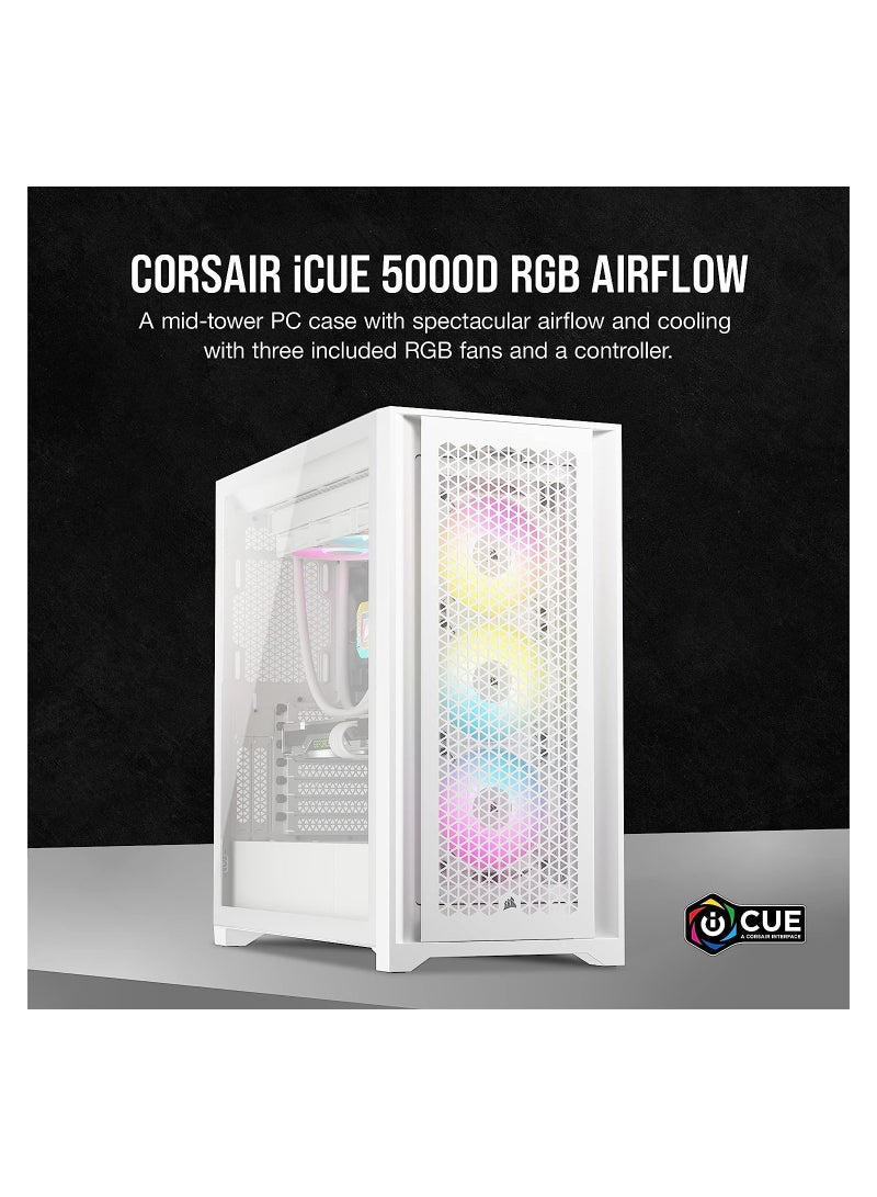 كورسير حافظة iCUE 5000D RGB Airflow Mid-Tower - 3x مراوح AF120 RGB ELITE - وحدة تحكم Lighting Node PRO - تصميم تدفق الهواء العالي - نظام إدارة الكابلات RapidRoute - أبيض  - Image 2