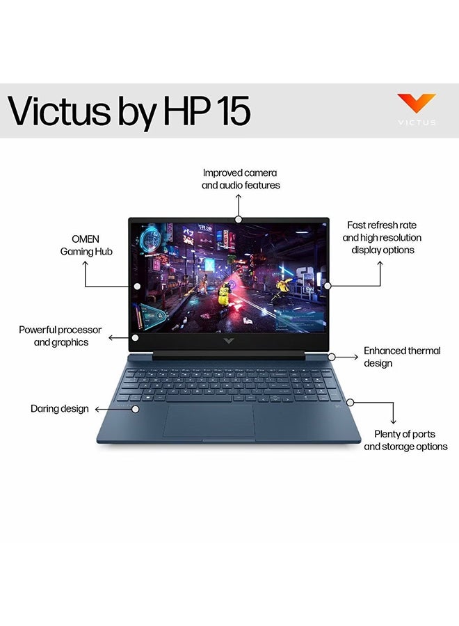 إتش بي - كمبيوتر محمول Victus 15 للألعاب بشاشة FHD مقاس 15.6 بوصة، ومعالج الجيل الثالث عشر Core i5-13420H/ذاكرة الوصول العشوائي 16 جيجابايت/512 جيجابايت SSD/6 جيجابايت NVIDIA GeForce RTX 3050/Windows 11 - Image 1