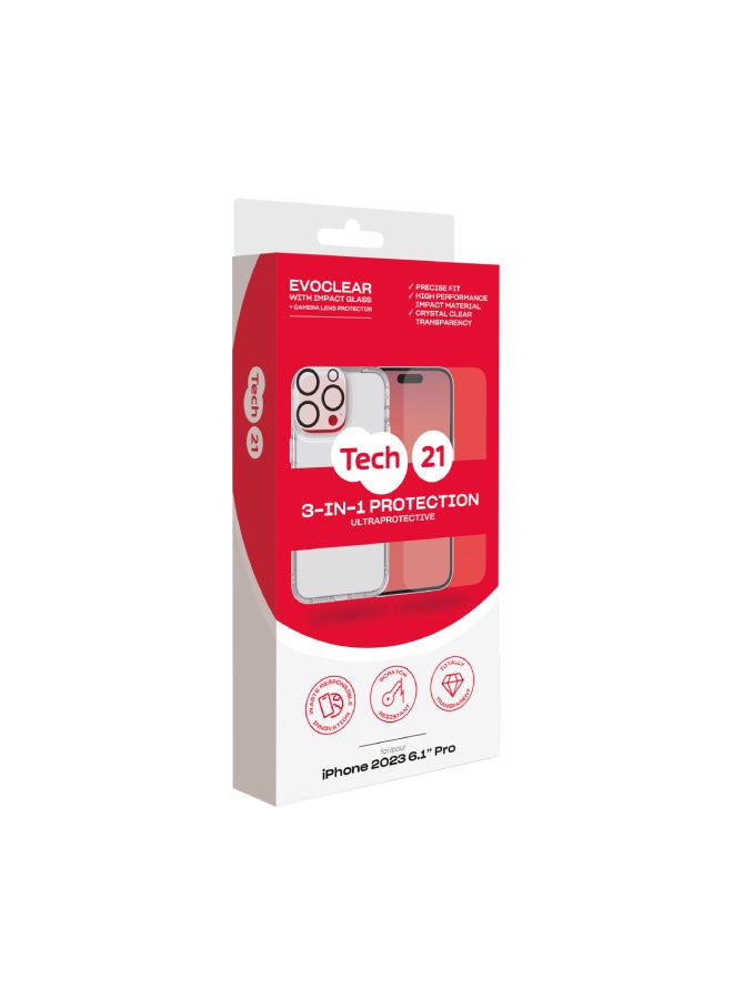 tech21 - Bundle Of Screen Protector And Case And Camera Lens Protector For iPhone 15 Pro Clear - Image 1