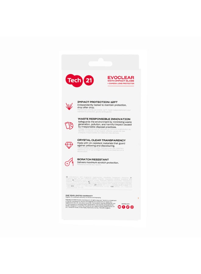 tech21 - Bundle Of Screen Protector And Case And Camera Lens Protector For iPhone 15 Pro Clear - Image 1