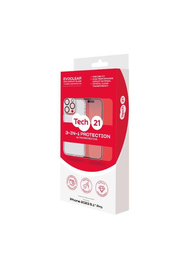 tech21 - Bundle Of Screen Protector And Case And Camera Lens Protector For iPhone 15 Pro Clear - Image 1