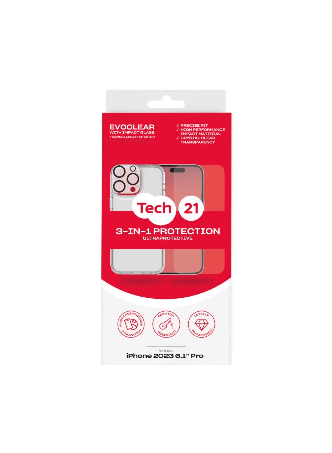 tech21 - Bundle Of Screen Protector And Case And Camera Lens Protector For iPhone 15 Pro Clear - Image 1