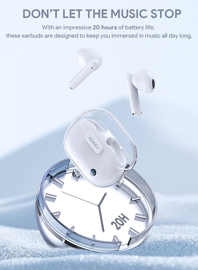 Aukey - EP-M2 Move Air True Wireless Earbuds، BT 5.3, IPX4 Waterproof, 20 Battrey Life, 3.5g Weight White - Image 1