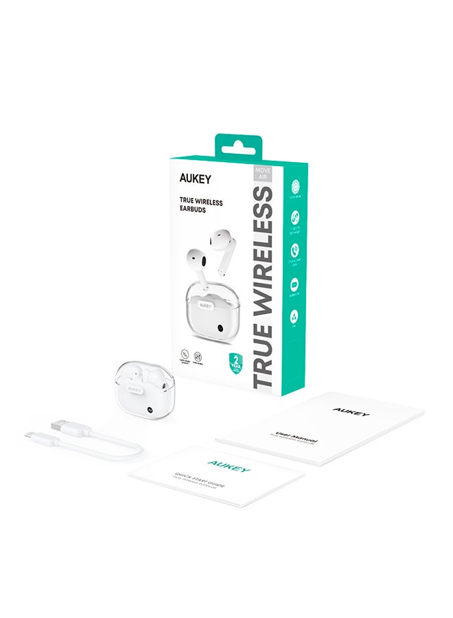 Aukey - EP-M2 Move Air True Wireless Earbuds، BT 5.3, IPX4 Waterproof, 20 Battrey Life, 3.5g Weight White - Image 1