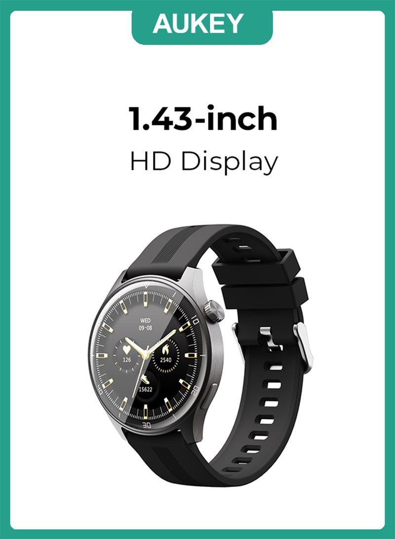 Aukey Smartwatch with Calling Function, 1.45-inch TFT LCD display, IP67 Waterproof, 15 Days Battery Life Fitness Tracker with Sport & Health tracking & Customise faces SW-2P Grey - Image 1