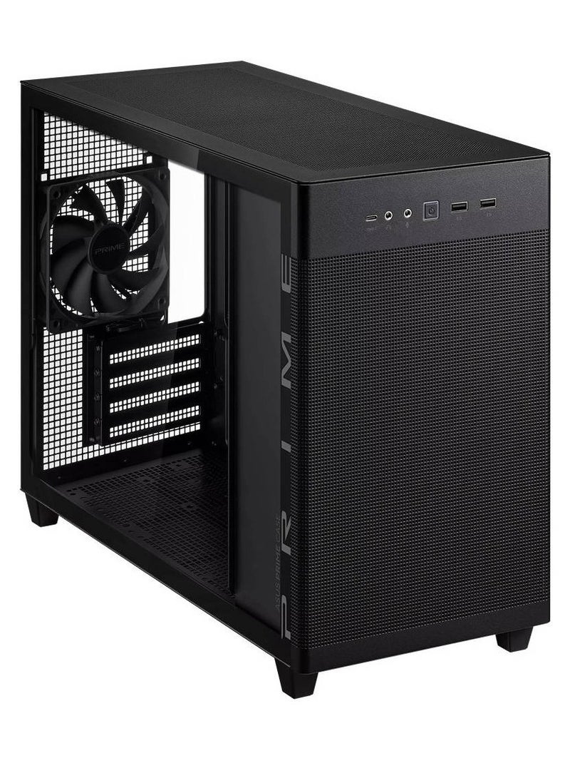 ASUS - Prime AP201 Tempered Glass mATX Small Tower PC Case, Mesh Black Edition, Removable Dust Filter, Support for 280 & 360mm Radiators, Up to 4 Fans, Standard ATX PSU's, 90DC00G0-B39010 Black - Image 1