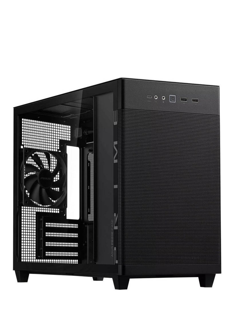 ASUS - Prime AP201 Tempered Glass mATX Small Tower PC Case, Mesh Black Edition, Removable Dust Filter, Support for 280 & 360mm Radiators, Up to 4 Fans, Standard ATX PSU's, 90DC00G0-B39010 Black - Image 1