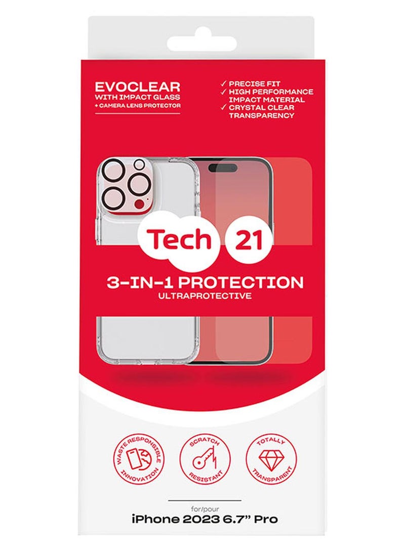 تيك 21 حزمة من واقي الشاشة والحافظة وواقي عدسة الكاميرا لهاتف iPhone 15 Pro Max شفاف - Image 1