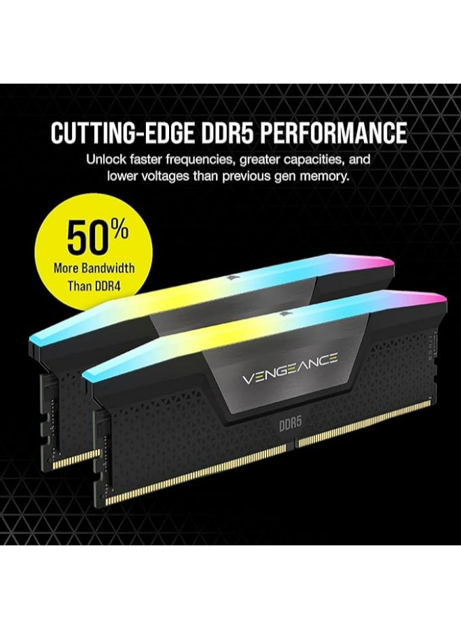 CORSAIR CORSAIR VENGEANCE RGB DDR5 RAM 32GB (2x16GB) 6400MHz CL36 Intel XMP iCUE Compatible Computer Memory - White - Image 2