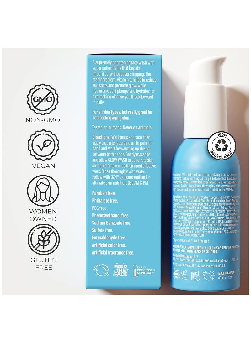 OZ Naturals - Anti Aging Vitamin C Facial Cleanser, Brightening + Hydrating Gel, Natural Ingredients, Daily Skincare, Organic Aloe + Spirulina, Hyaluronic Acid | 3.0 | 89 mlml - Image 1