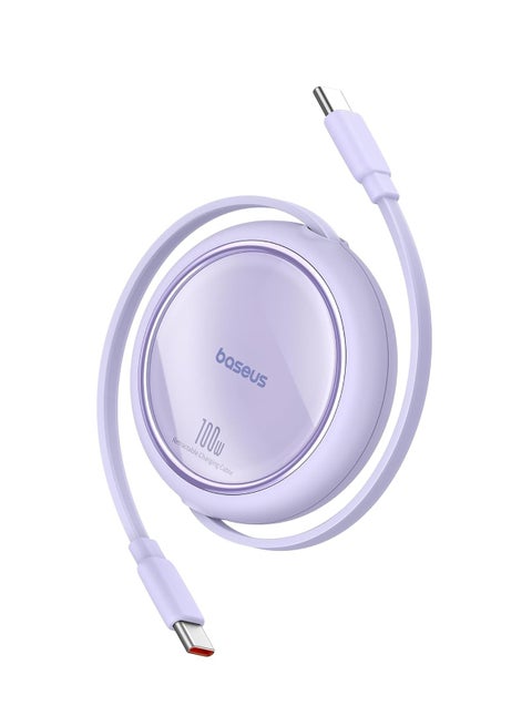 USB C Cable, Mini 100W Retractable USB C To USB C PD 5A Fast Charging Cable, 1M 4-Stage Length Preset USB Type C Charger Cable For iPhone 15/Pro/Plus/Pro Max, MacBook, iPad Pro,Samsung S23/S22+ Purple