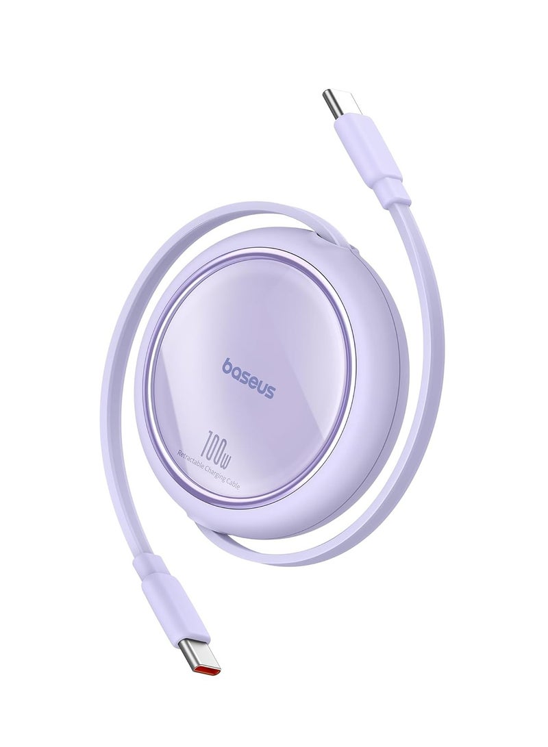 بيسوس كابل USB C، كابل شحن سريع USB C صغير قابل للسحب 100 واط إلى USB C PD 5A، كابل شاحن USB من النوع C بطول 1 متر بطول 4 مراحل لهواتف iPhone 15/Pro/Plus/Pro Max وMacBook وiPad Pro وSamsung S23/S22+ أرجواني - Image 1