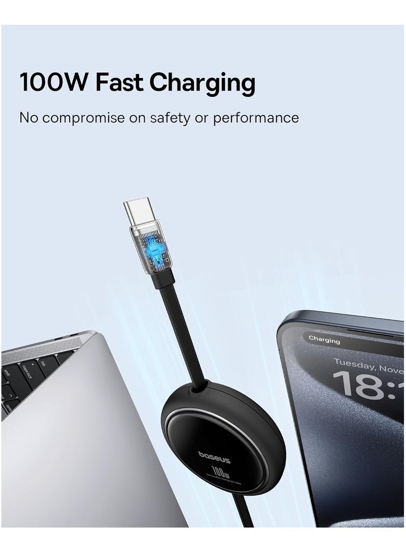 Baseus USB C Cable, Mini 100W Retractable USB C To USB C PD 5A Fast Charging Cable, 1M 4-Stage Length Preset USB Type C Charger Cable For iPhone 15/Pro/Plus/Pro Max, MacBook, iPad Pro, Samsung S23/S22+ Black  - Image 2