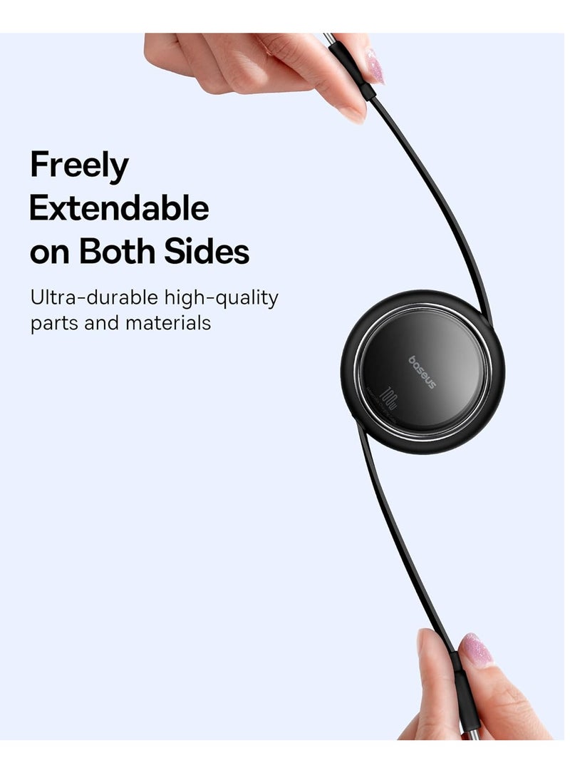 Baseus USB C Cable, Mini 100W Retractable USB C To USB C PD 5A Fast Charging Cable, 1M 4-Stage Length Preset USB Type C Charger Cable For iPhone 15/Pro/Plus/Pro Max, MacBook, iPad Pro, Samsung S23/S22+ Black  - Image 3