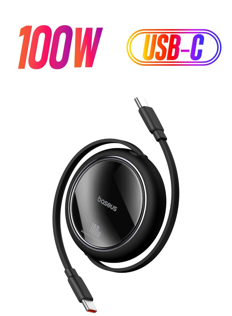 Baseus USB C Cable, Mini 100W Retractable USB C To USB C PD 5A Fast Charging Cable, 1M 4-Stage Length Preset USB Type C Charger Cable For iPhone 15/Pro/Plus/Pro Max, MacBook, iPad Pro, Samsung S23/S22+ Black  - Image 1