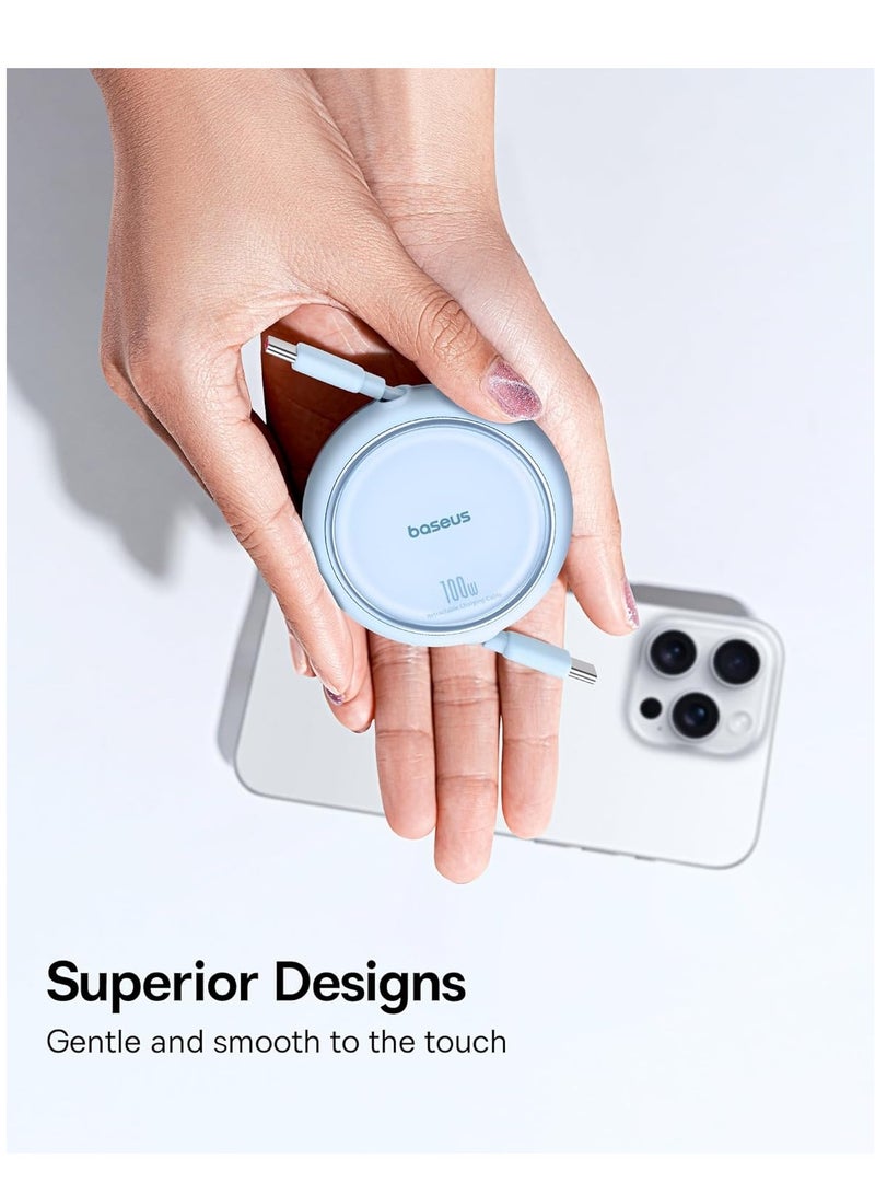 USB C Cable, Mini 100W Retractable USB C To USB C PD 5A Fast Charging Cable, 1M 4-Stage Length Preset USB Type C Charger Cable For iPhone 15/Pro/Plus/Pro Max, MacBook, iPad Pro, Samsung S23/S22+ Blue