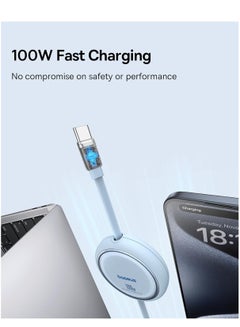 Baseus USB C Cable, Mini 100W Retractable USB C To USB C PD 5A Fast Charging Cable, 1M 4-Stage Length Preset USB Type C Charger Cable For iPhone 15/Pro/Plus/Pro Max, MacBook, iPad Pro, Samsung S23/S22+ Blue  - Image 2
