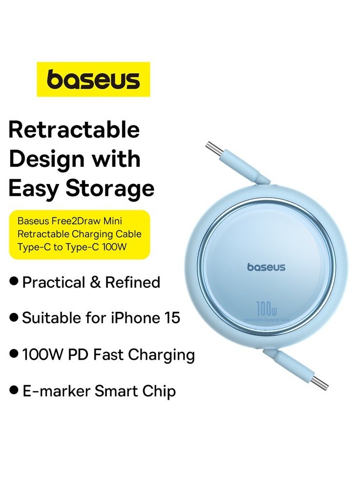 USB C Cable, Mini 100W Retractable USB C To USB C PD 5A Fast Charging Cable, 1M 4-Stage Length Preset USB Type C Charger Cable For iPhone 15/Pro/Plus/Pro Max, MacBook, iPad Pro, Samsung S23/S22+ Blue