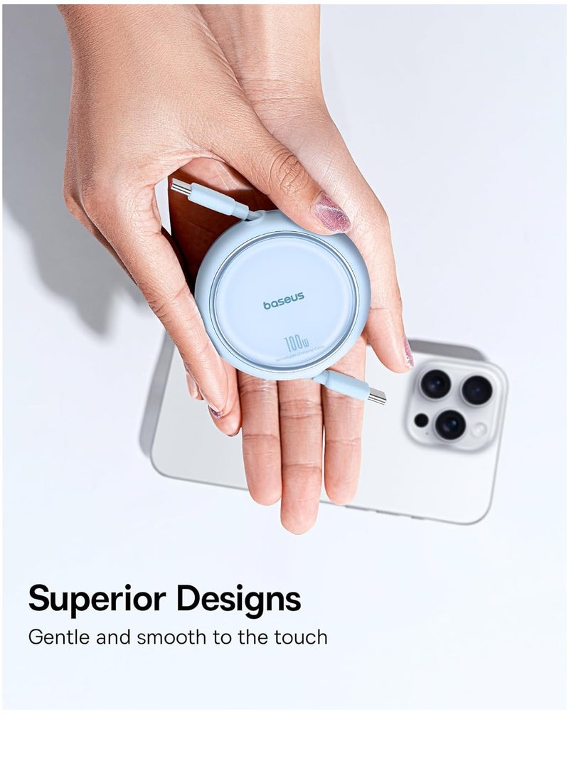 USB C Cable, Mini 100W Retractable USB C To USB C PD 5A Fast Charging Cable, 1M 4-Stage Length Preset USB Type C Charger Cable For iPhone 15/Pro/Plus/Pro Max, MacBook, iPad Pro, Samsung S23/S22+ Blue