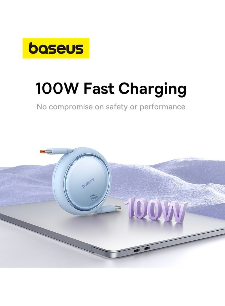 USB C Cable, Mini 100W Retractable USB C To USB C PD 5A Fast Charging Cable, 1M 4-Stage Length Preset USB Type C Charger Cable For iPhone 15/Pro/Plus/Pro Max, MacBook, iPad Pro, Samsung S23/S22+ Blue
