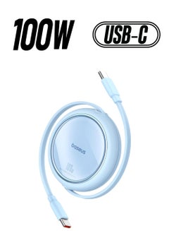 Baseus USB C Cable, Mini 100W Retractable USB C To USB C PD 5A Fast Charging Cable, 1M 4-Stage Length Preset USB Type C Charger Cable For iPhone 15/Pro/Plus/Pro Max, MacBook, iPad Pro, Samsung S23/S22+ Blue  - Image 1