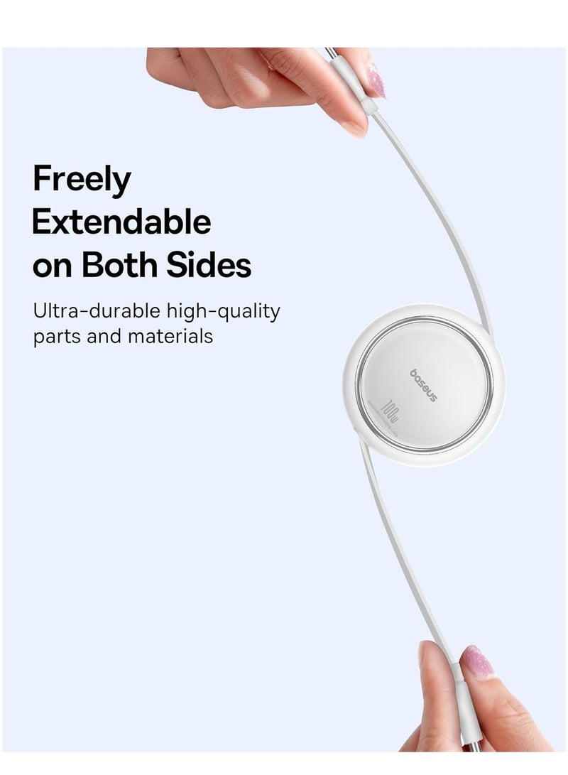Baseus USB C Cable, Mini 100W Retractable USB C To USB C PD 5A Fast Charging Cable, 1M 4-Stage Length Preset USB Type C Charger Cable For iPhone 15/Pro/Plus/Pro Max, MacBook, iPad Pro, Samsung S23/S22+ White  - Image 3