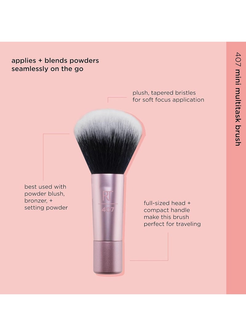 REAL TECHNIQUES Mini Multitask Makeup Brush, For Blush, Bronzer And Powder, Face Brush With Custom-Cut Synthetic Bristles, For Loose, Pressed Powder, Travel Sized, Vegan And Cruelty-Free Pink - Image 5