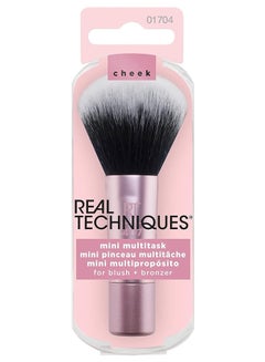 REAL TECHNIQUES Mini Multitask Makeup Brush, For Blush, Bronzer And Powder, Face Brush With Custom-Cut Synthetic Bristles, For Loose, Pressed Powder, Travel Sized, Vegan And Cruelty-Free Pink  - Image 1