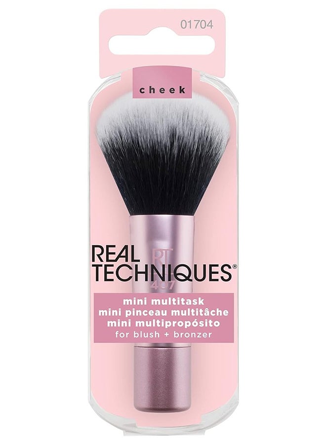 REAL TECHNIQUES Mini Multitask Makeup Brush, For Blush, Bronzer And Powder, Face Brush With Custom-Cut Synthetic Bristles, For Loose, Pressed Powder, Travel Sized, Vegan And Cruelty-Free Pink - Image 1