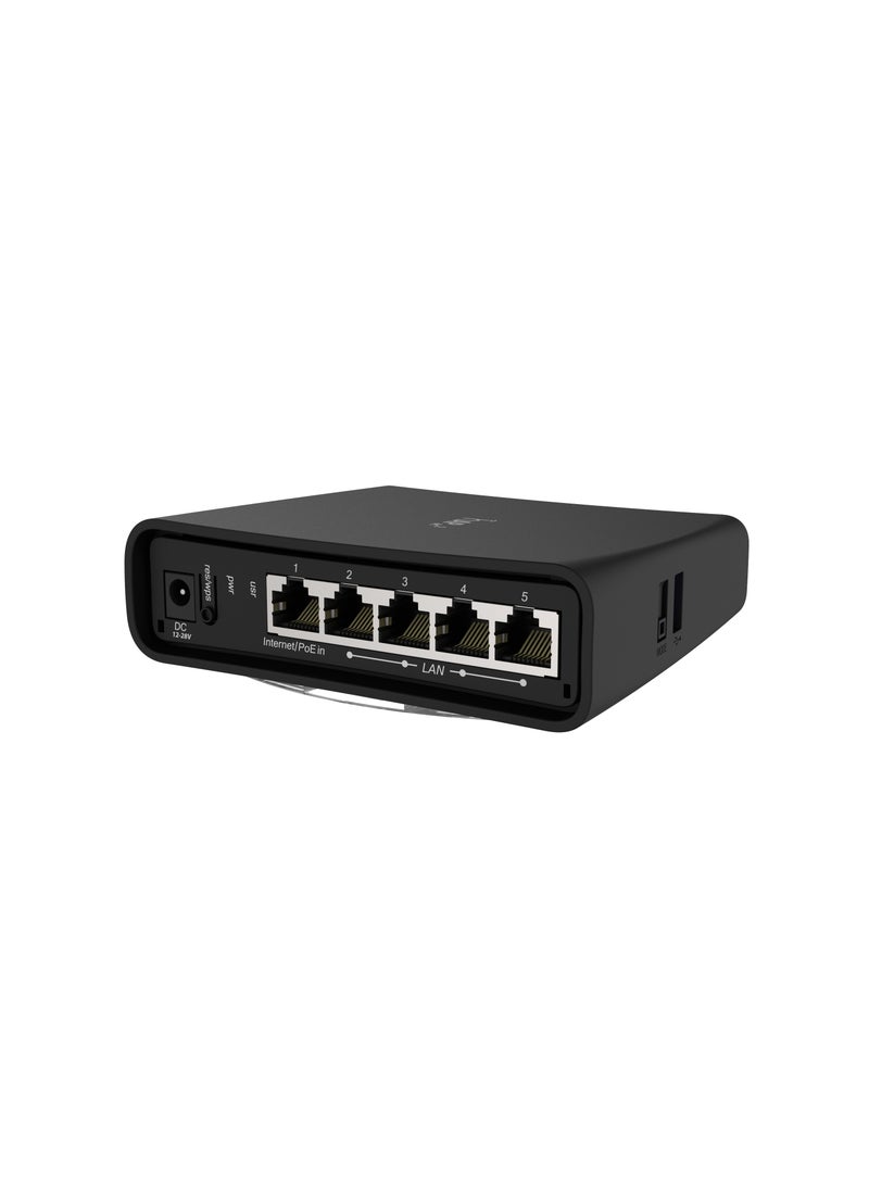 Mikrotik - HAP Ac² Dual-Concurrent 2.4/5GHz AP, 802.11a/b/g/n/ac, Five Gigabit Ethernet Ports, USB For 3G/4G Support, Universal Tower Case And IPsec Hardware Encryption Support Black - Image 1