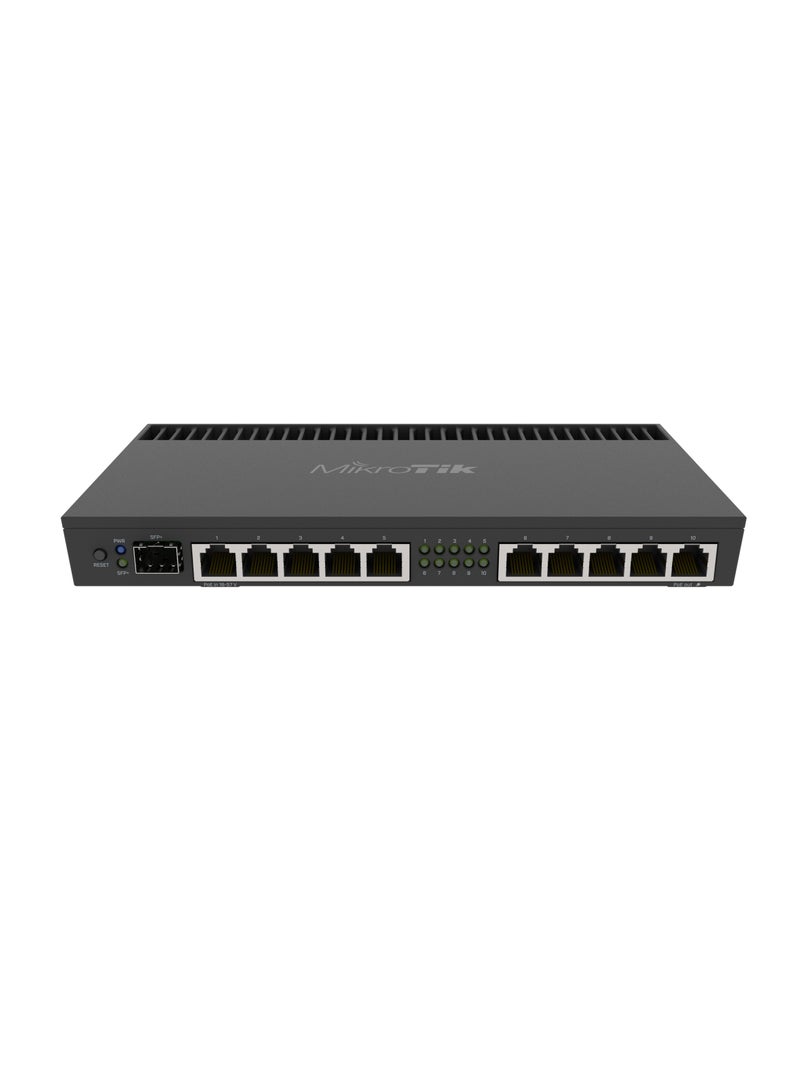 Mikrotik - 10xGigabit Port Router With A Quad-Core 1.4Ghz CPU, 1Gb Ram, SFP+ 10Gbps Cage And Desktop Case With Rack Ears Black - Image 1