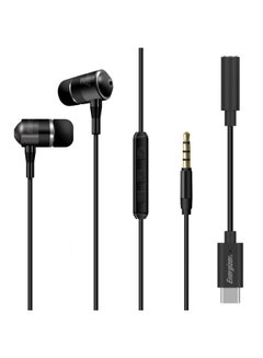 Energizer UIL30 In-Ear Wired Headphones 3.5Mm Aux + Type-C Adapter | Metallic Stereo Earbuds W/ Mic, Call, Music Buttons, For Apple iPad, Android, And Devices Black  - Image 1
