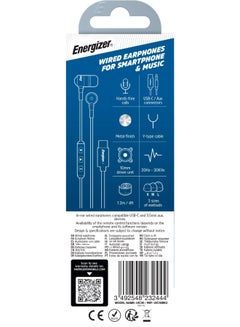 Energizer UIL30 In-Ear Wired Headphones 3.5Mm Aux + Type-C Adapter | Metallic Stereo Earbuds W/ Mic, Call, Music Buttons, For Apple iPad, Android, And Devices Black  - Image 3